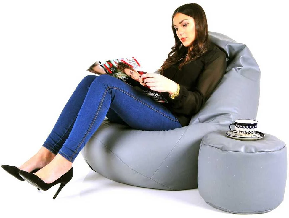 Sėdmaišis su pufu Mega Comfort XXL, dirbtinė oda, šviesiai pilkas