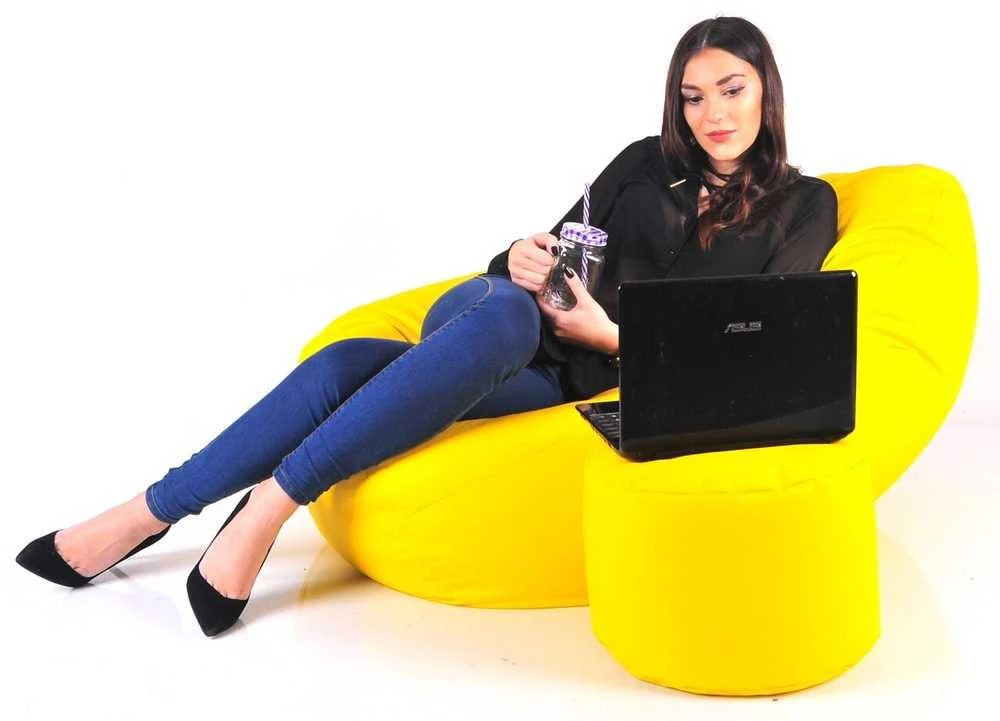 Sėdmaišis su pufu Mega Comfort XXL, dirbtinė oda, geltonas