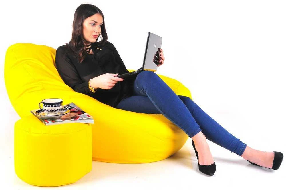 Sėdmaišis su pufu Mega Comfort XXL, dirbtinė oda, geltonas