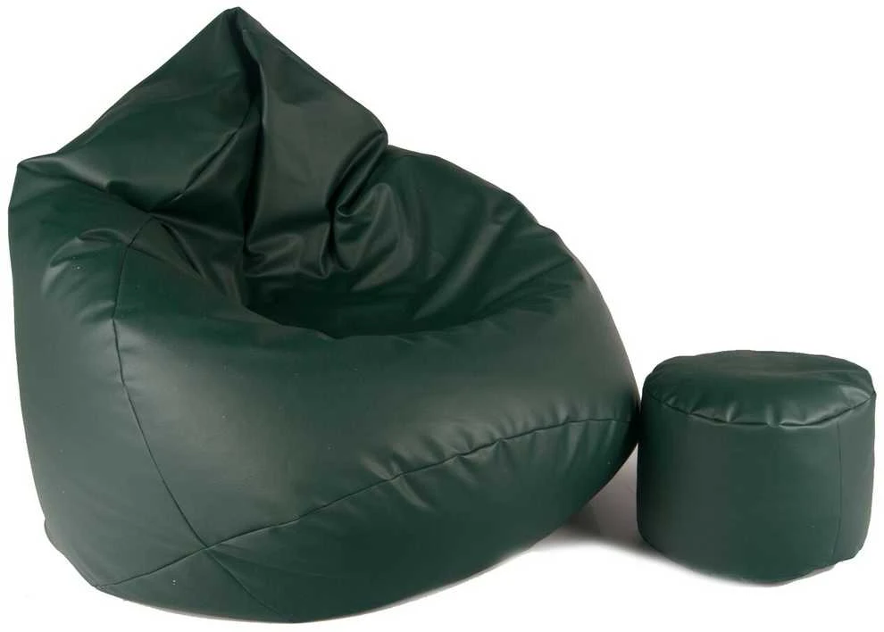 Sėdmaišis su pufu Mega Comfort XXL, dirbtinė oda, tamsiai žalias