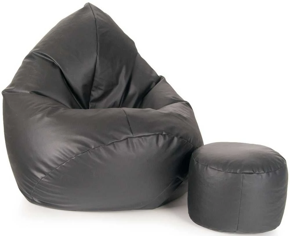 Sėdmaišis su pufu Mega Comfort XXL, dirbtinė oda, juodas
