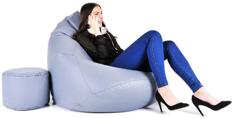 Sėdmaišis su pufu Mega Comfort XXL, dirbtinė oda, šviesiai pilkas