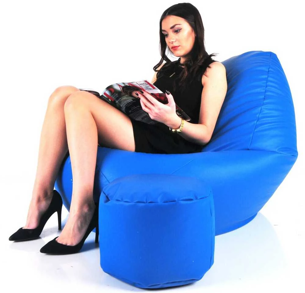 Sėdmaišis su pufu Mega Comfort XXL, dirbtinė oda, mėlynas