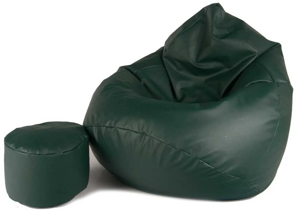Sėdmaišis su pufu Mega Comfort XXL, dirbtinė oda, tamsiai žalias