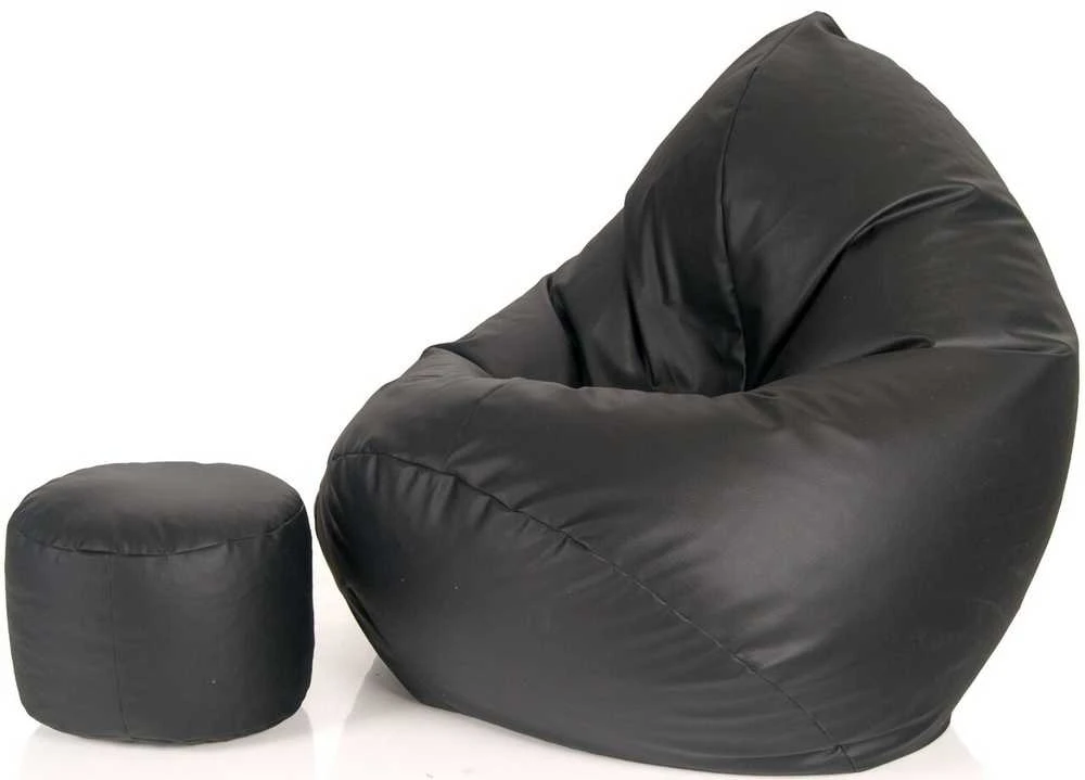 Sėdmaišis su pufu Mega Comfort XXL, dirbtinė oda, juodas