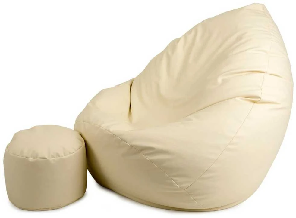 Sėdmaišis su pufu Mega Comfort XXL, dirbtinė oda, kreminis