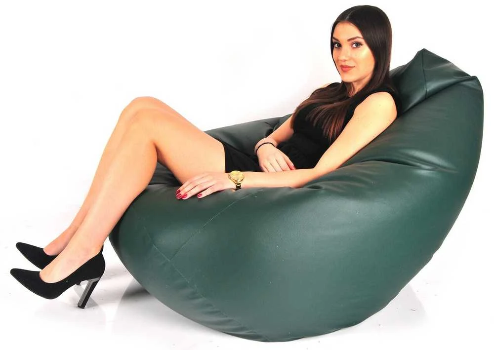 Sėdmaišis su pufu Mega Comfort XXL, dirbtinė oda, tamsiai žalias