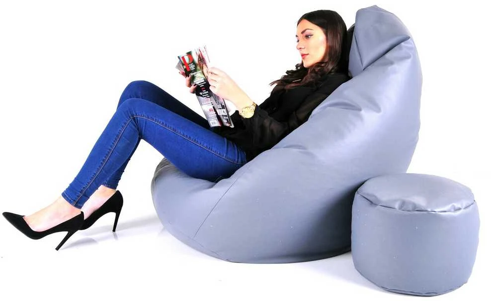 Sėdmaišis su pufu Mega Comfort XXL, dirbtinė oda, šviesiai pilkas