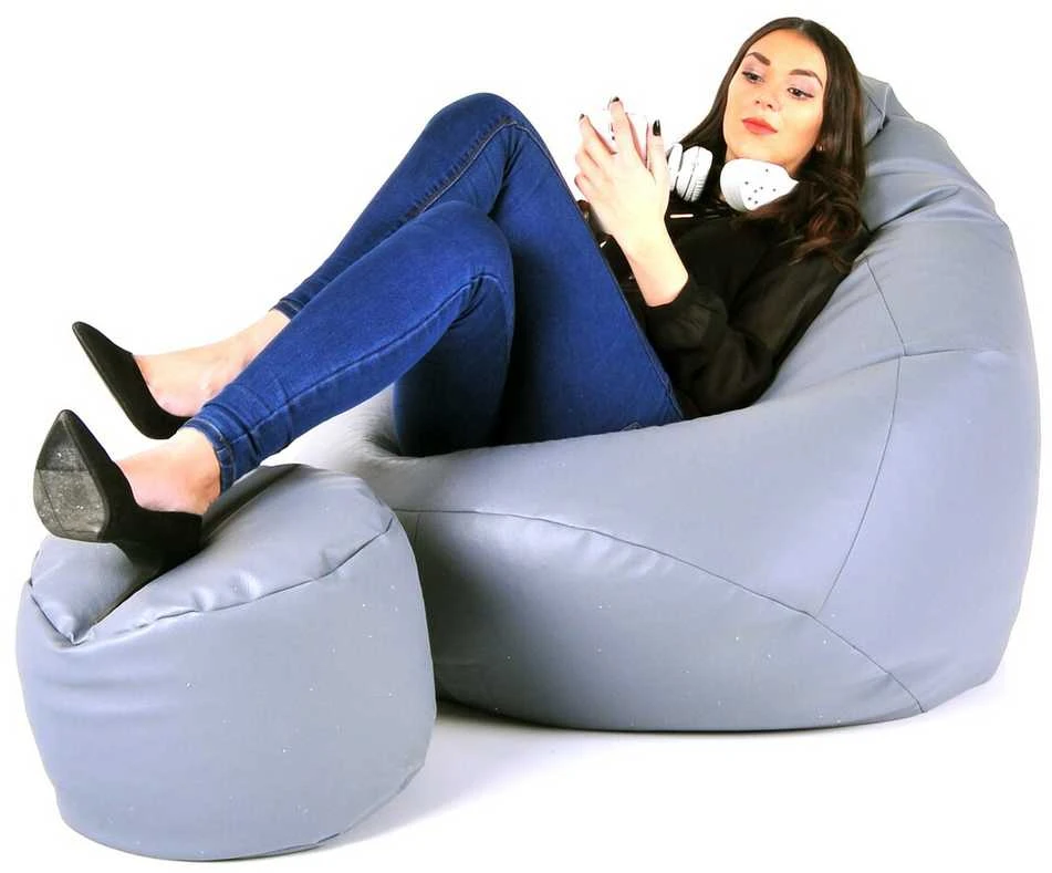 Sėdmaišis su pufu Mega Comfort XXL, dirbtinė oda, šviesiai pilkas