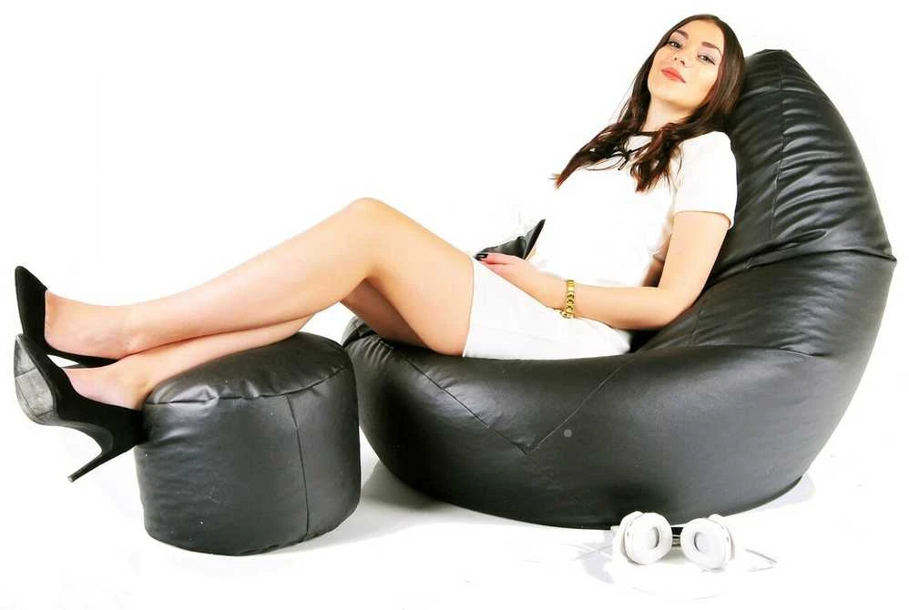Sėdmaišis su pufu Mega Comfort XXL, dirbtinė oda, juodas