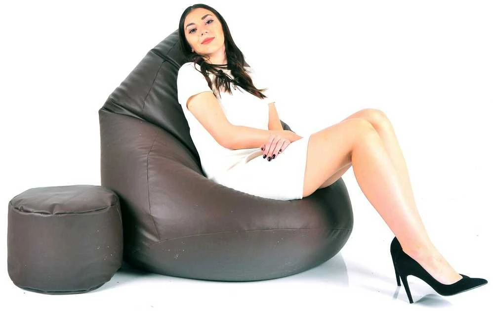 Sėdmaišis su pufu Mega Comfort XXL, dirbtinė oda, rudas