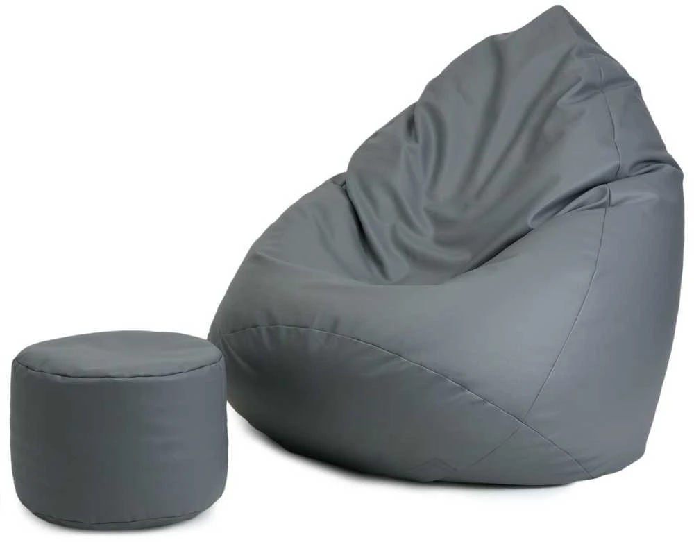 Sėdmaišis su pufu Mega Comfort XXL, dirbtinė oda, tamsiai pilkas