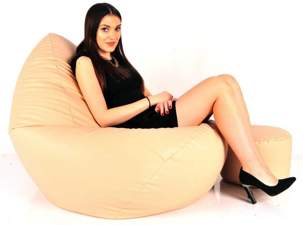 Sėdmaišis su pufu Mega Comfort XXL, kodura, šviesiai rudas