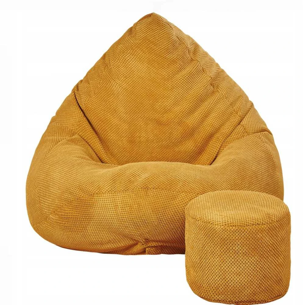 Sėdmaišis su pufu Mega Dot Velour L, 80x105 cm, garstyčių spalvos
