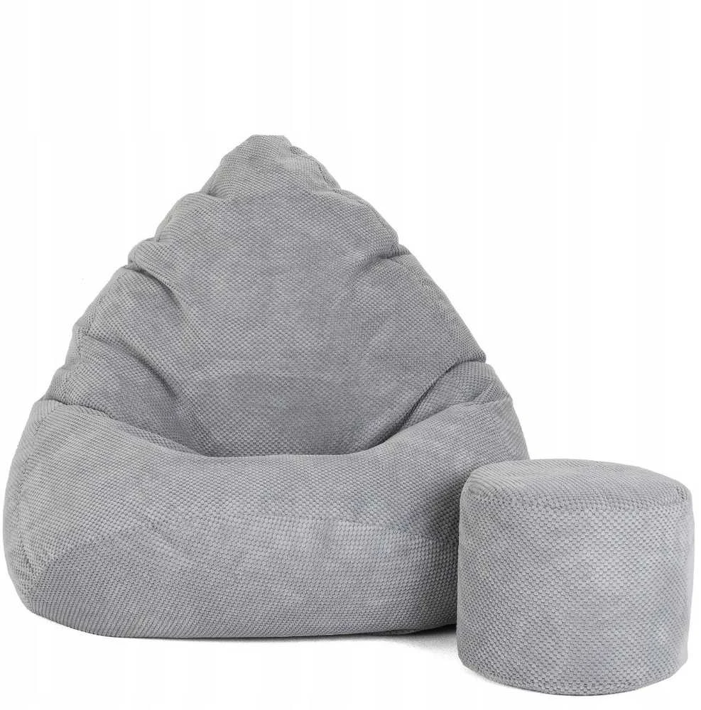 Sėdmaišis su pufu Mega Dot Velour L, 80x105 cm, šviesiai pilkas