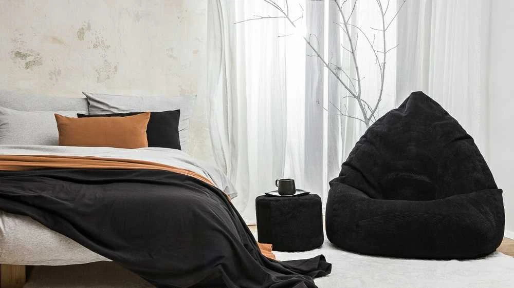 Sėdmaišis su pufu Mega Dot Velour M, 75x95 cm, juodas