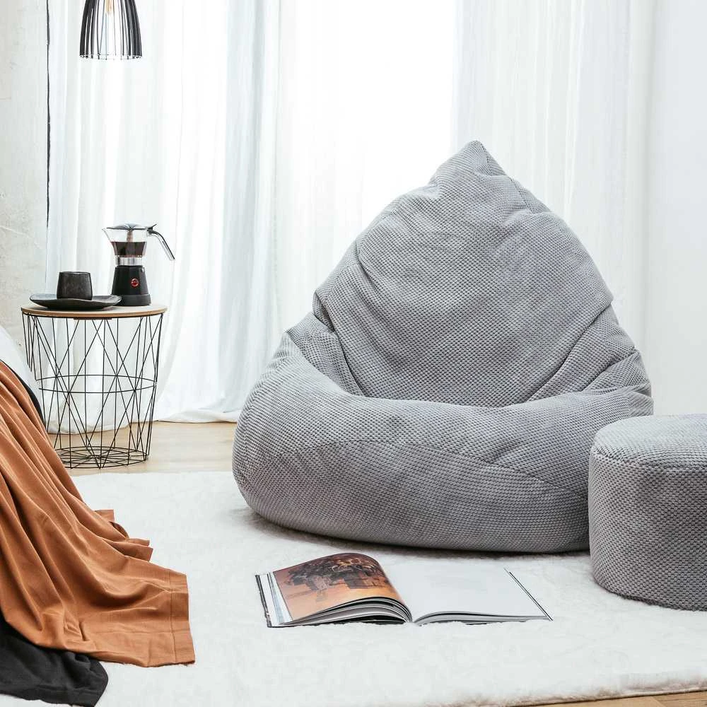 Sėdmaišis su pufu Mega Dot Velour XL, 90x120 cm, šviesiai pilkas