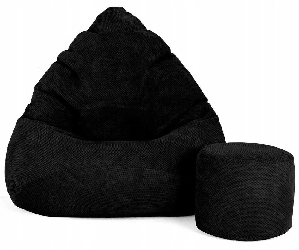 Sėdmaišis su pufu Mega Dot Velour XL, 90x120 cm, juodas