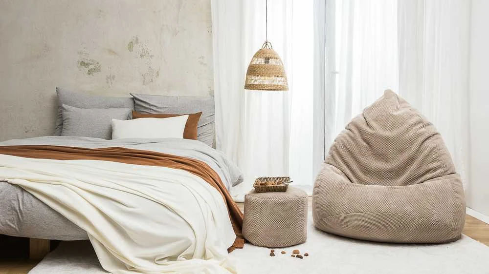 Sėdmaišis su pufu Mega Dot Velour XL, 90x120 cm, smėlio spalvos