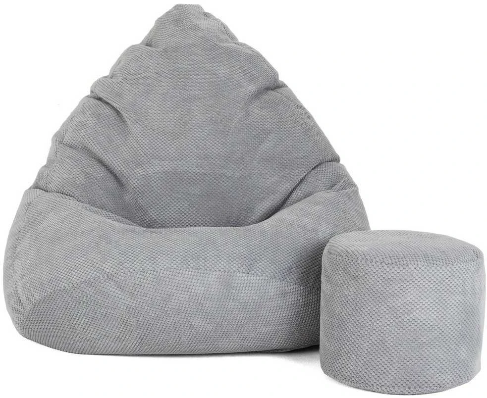 Sėdmaišis su pufu Mega Dot Velour XL, 90x120 cm, šviesiai pilkas