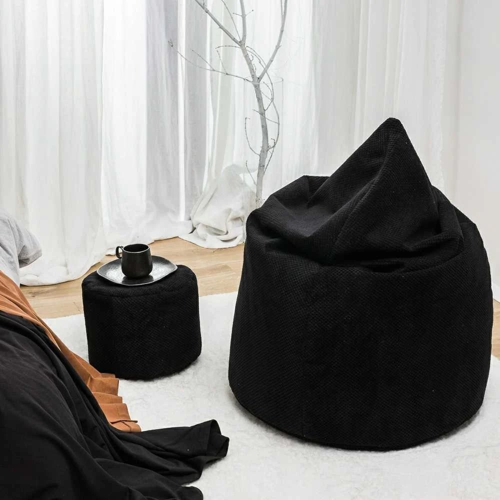 Sėdmaišis su pufu Mega Dot Velour XL, 90x120 cm, juodas