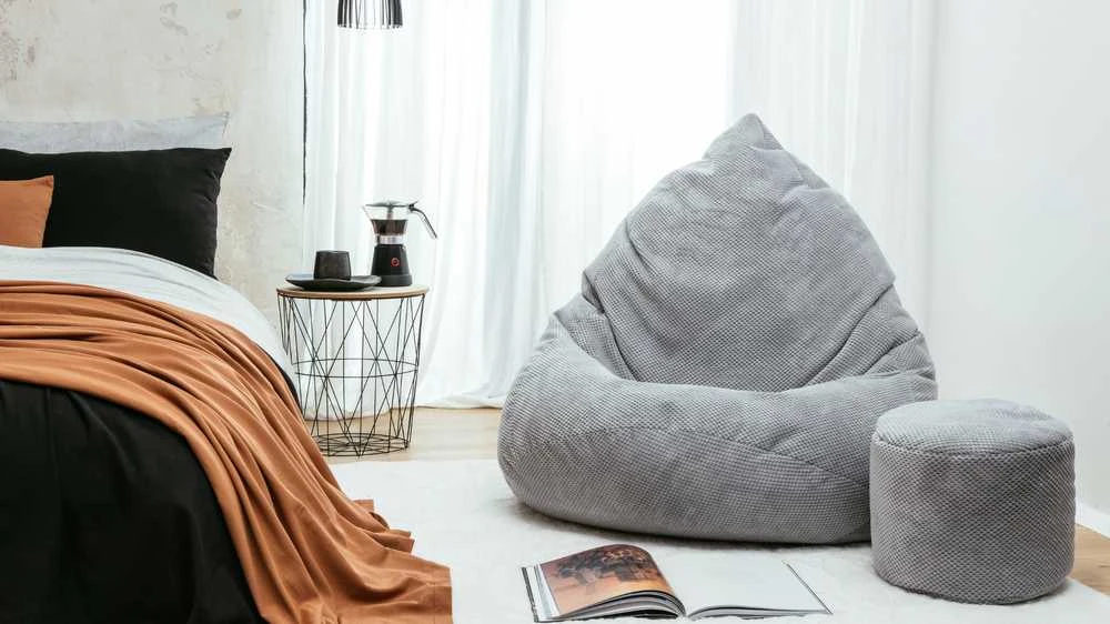 Sėdmaišis su pufu Mega Dot Velour XL, 90x120 cm, šviesiai pilkas