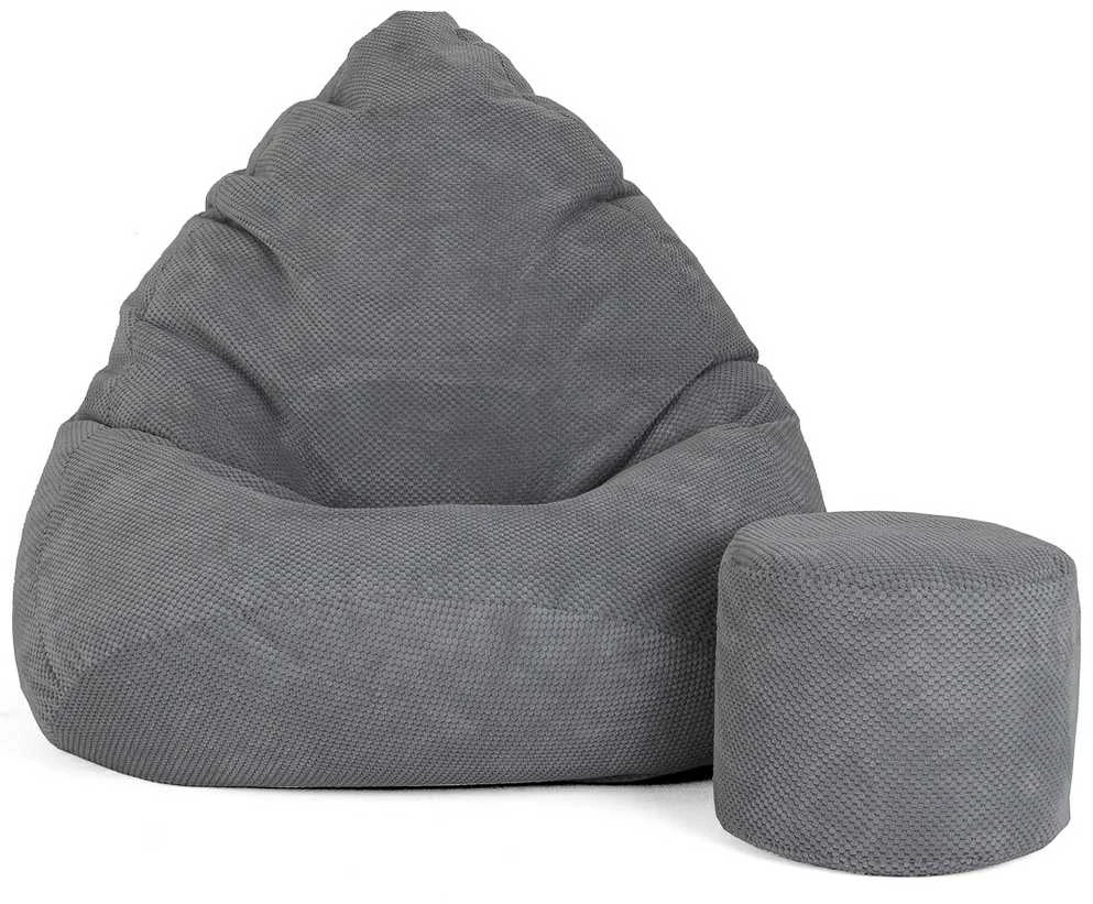 Sėdmaišis su pufu Mega Dot Velour XL, 90x120 cm, tamsiai pilkas