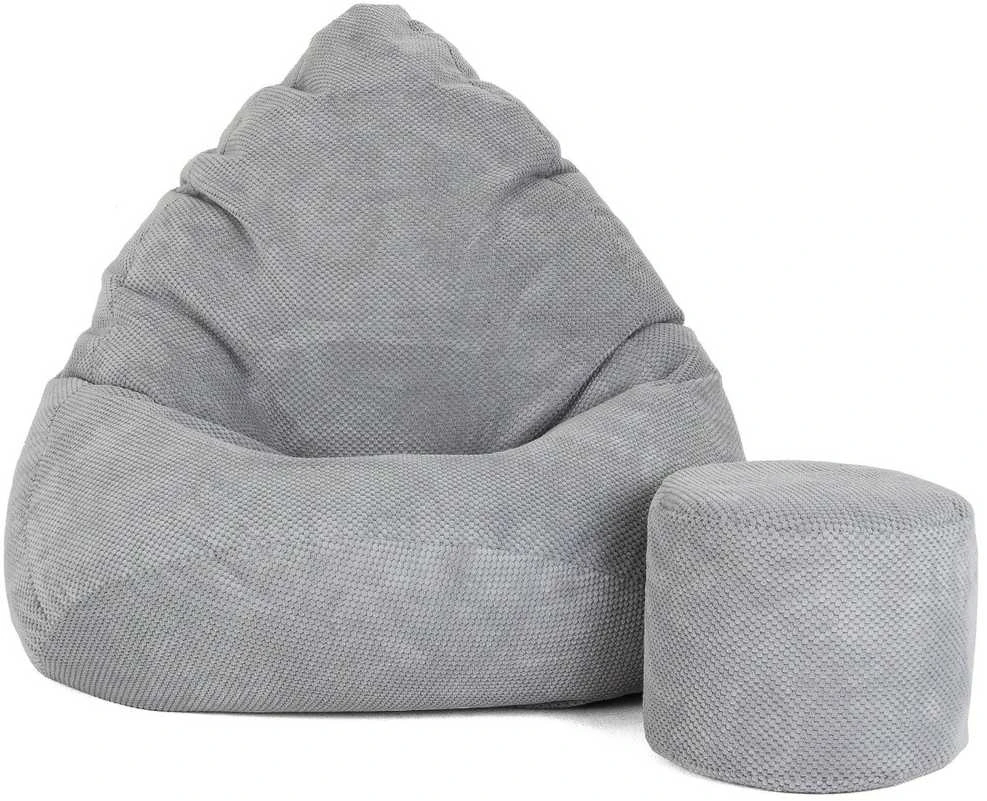 Sėdmaišis su pufu Mega Dot Velour XL, 90x120 cm, šviesiai pilkas