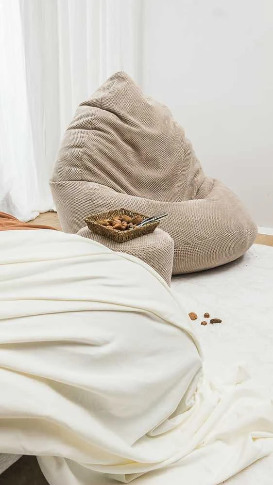 Sėdmaišis su pufu Mega Dot Velour XL, 90x120 cm, smėlio spalvos