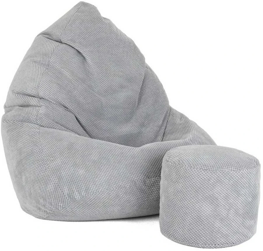 Sėdmaišis su pufu Mega Dot Velour XL, 90x120 cm, šviesiai pilkas