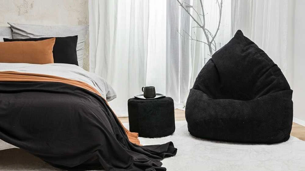 Sėdmaišis su pufu Mega Dot Velour XL, 90x120 cm, juodas