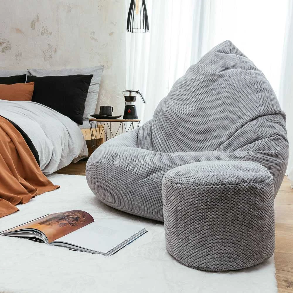 Sėdmaišis su pufu Mega Dot Velour XL, 90x120 cm, šviesiai pilkas