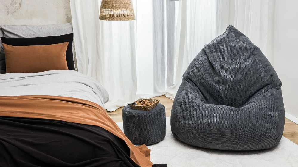 Sėdmaišis su pufu Mega Dot Velour XL, 90x120 cm, tamsiai pilkas