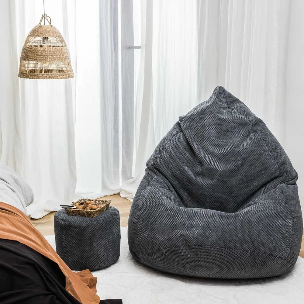 Sėdmaišis su pufu Mega Dot Velour XL, 90x120 cm, tamsiai pilkas