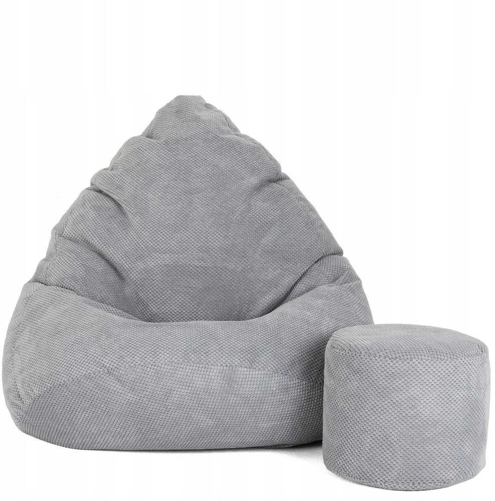 Sėdmaišis su pufu Mega Dot Velour XXL, 100x130 cm, šviesiai pilkas