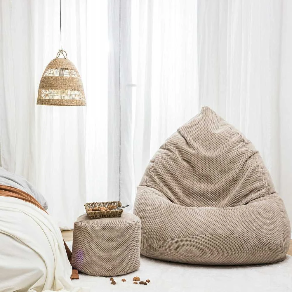 Sėdmaišis su pufu Mega Dot Velour XXL, 100x130 cm, smėlio spalvos