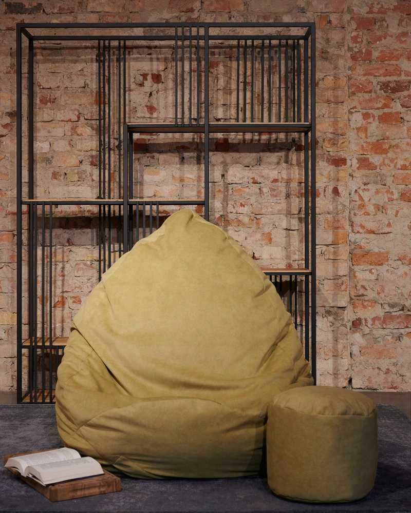 Sėdmaišis su pufu Mega Premium Cloud Velour XL, 90x120 cm, šviesiai žalias