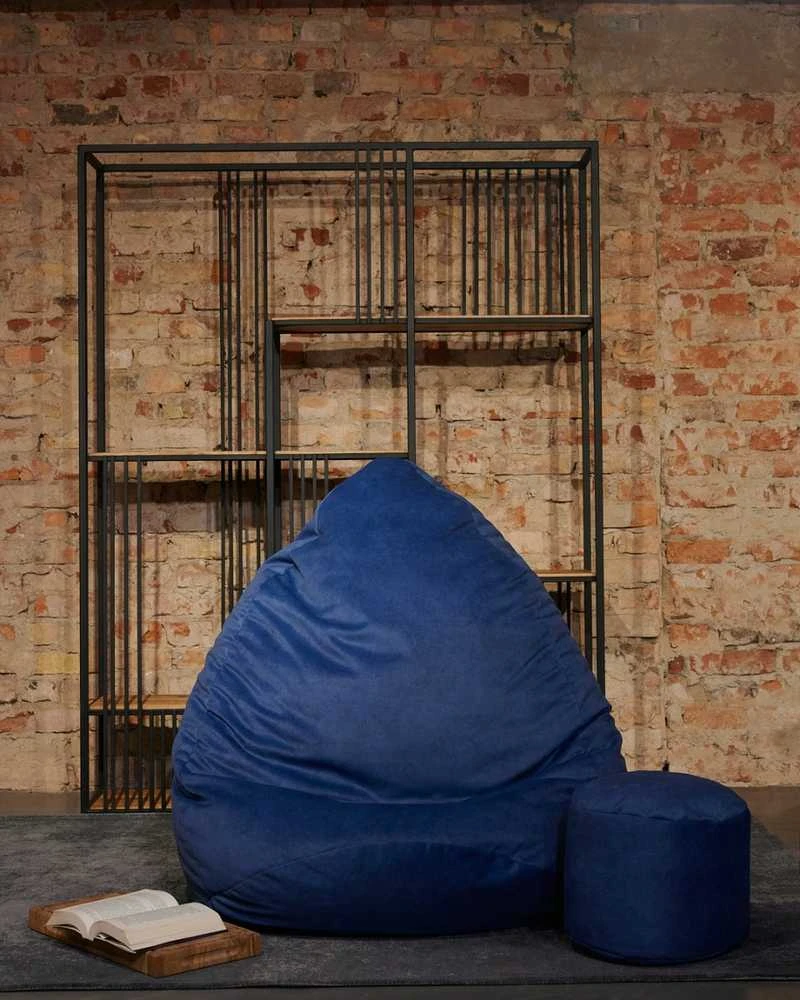Sėdmaišis su pufu Mega Premium Cloud Velour XL, 90x120 cm, jūros mėlynas