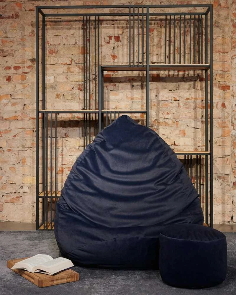 Sėdmaišis su pufu Mega Premium Cloud Velour XL, 90x120 cm, juodas
