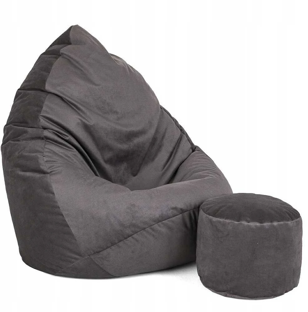 Sėdmaišis su pufu Mega Premium Terra Velour XL, 90x120 cm, grafito