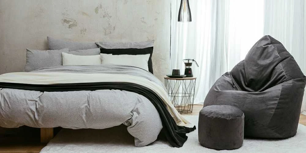 Sėdmaišis su pufu Mega Premium Terra Velour XL, 90x120 cm, grafito