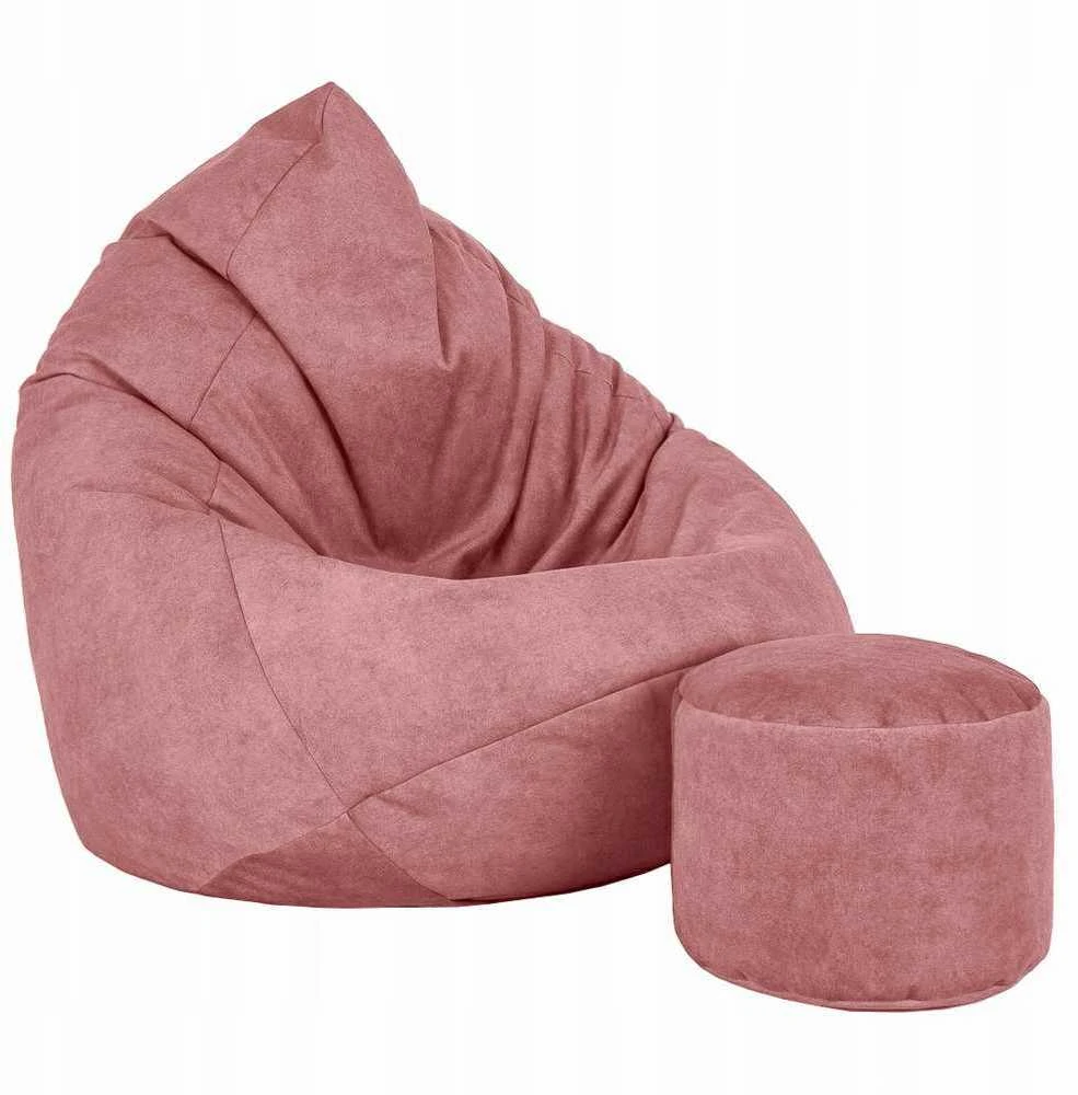 Sėdmaišis su pufu Mega Premium Terra Velour XXL, 100x130 cm, tamsiai rožinis