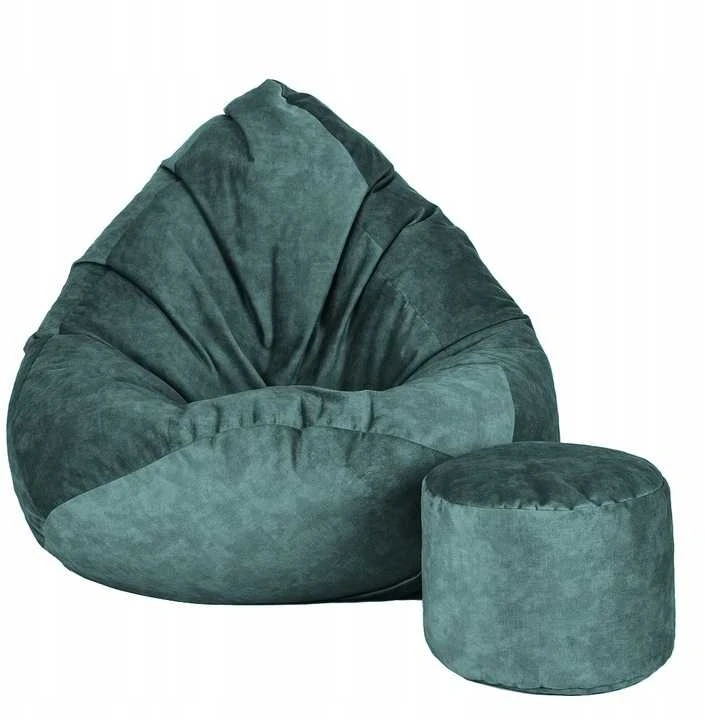 Sėdmaišis su pufu Mega Premium Terra Velour XXL, 100x130 cm, tamsiai žalias