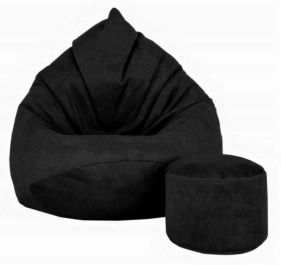 Sėdmaišis su pufu Mega Premium Terra Velour XL, 90x120 cm, juodas