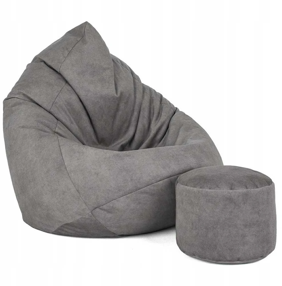 Sėdmaišis su pufu Mega Premium Terra Velour XL, 90x120 cm, pilkas