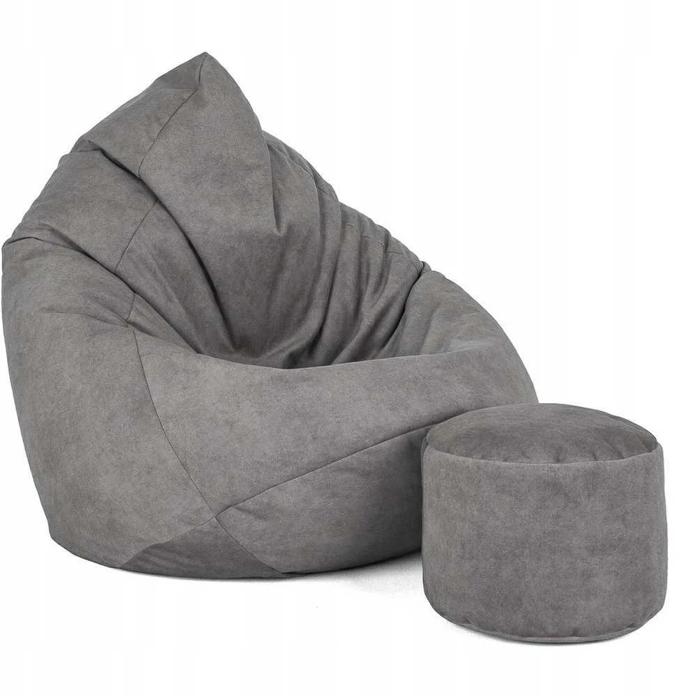 Sėdmaišis su pufu Mega Premium Terra Velour XXL, 100x130 cm, pilkas