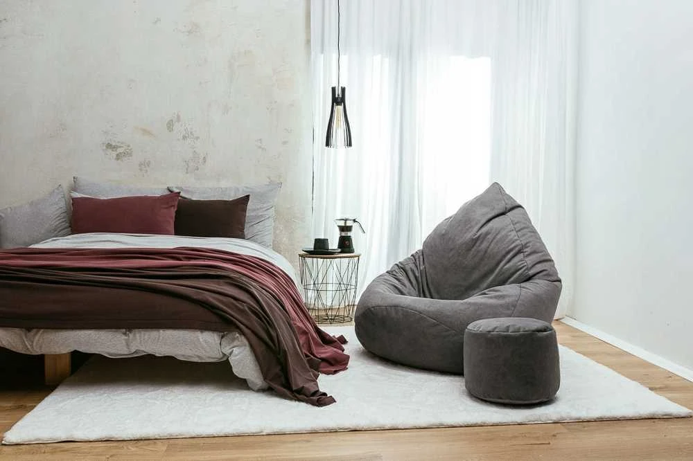 Sėdmaišis su pufu Mega Premium Terra Velour XL, 90x120 cm, pilkas