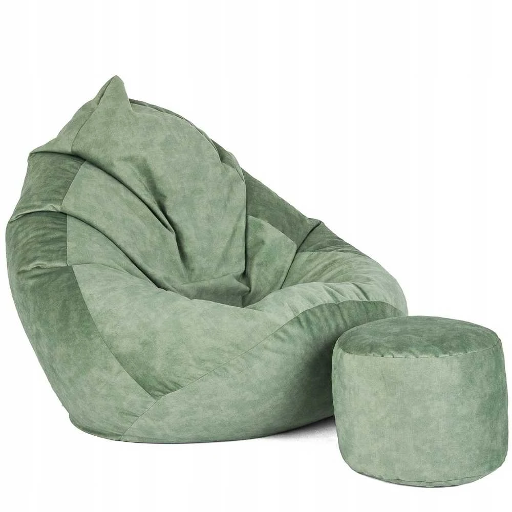 Sėdmaišis su pufu Mega Premium Terra Velour XL, 90x120 cm, mėtų spalvos