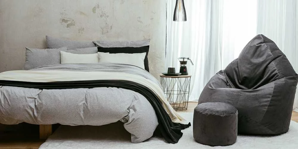 Sėdmaišis su pufu Mega Premium Terra Velour XL, 90x120 cm, grafito