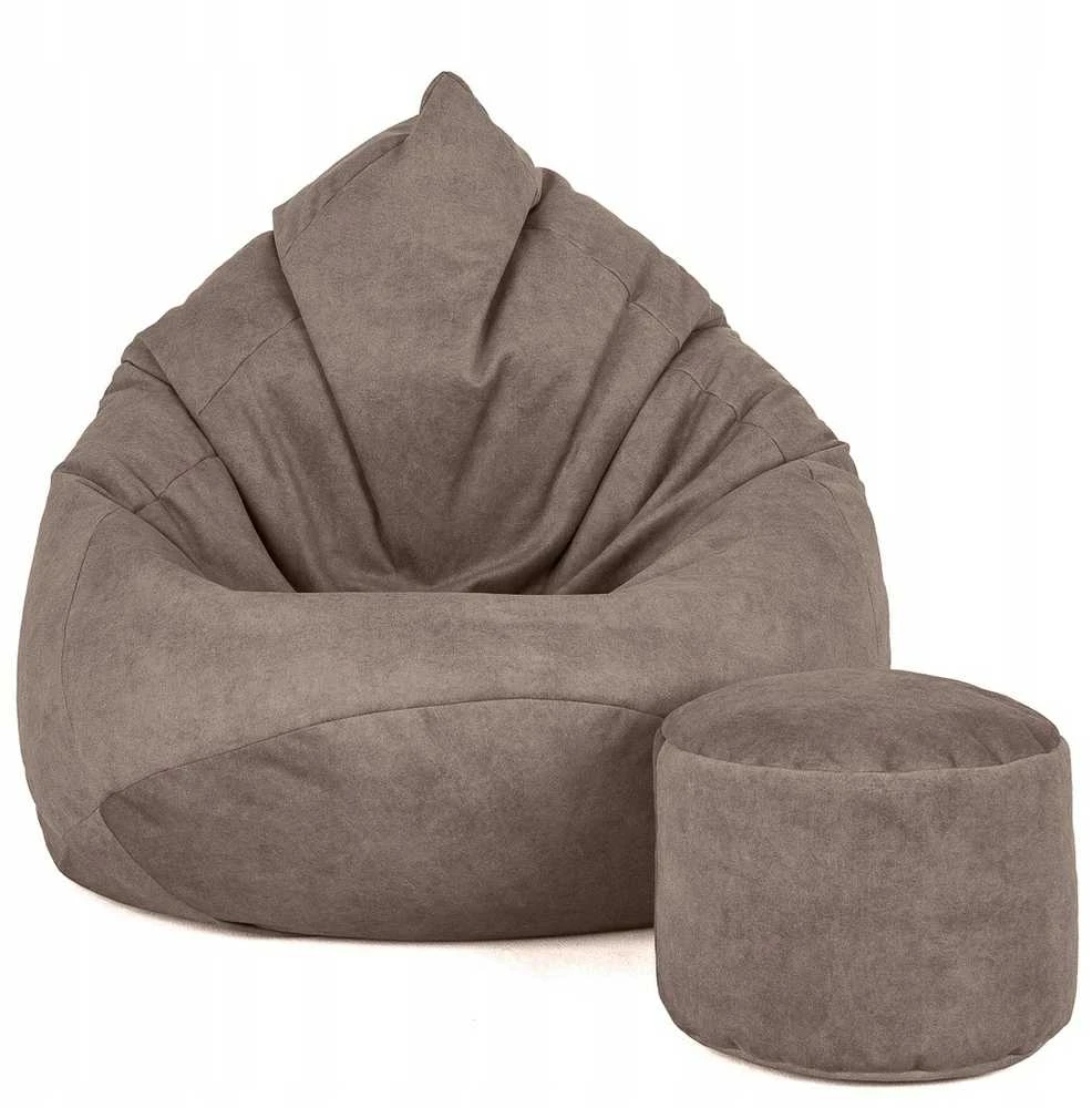 Sėdmaišis su pufu Mega Premium Terra Velour XL, 90x120 cm, pieniško šokolado spalvos
